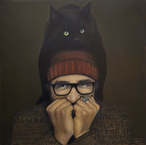 Portrait of Marc Maron and Buster Kitty