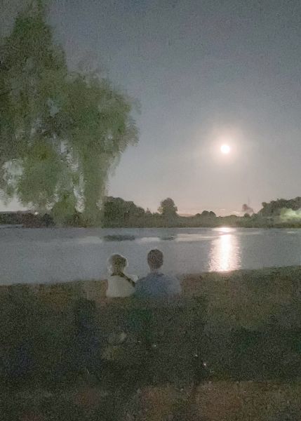 Impression of a Couple Sitting Under the Moon for Sue and Joe